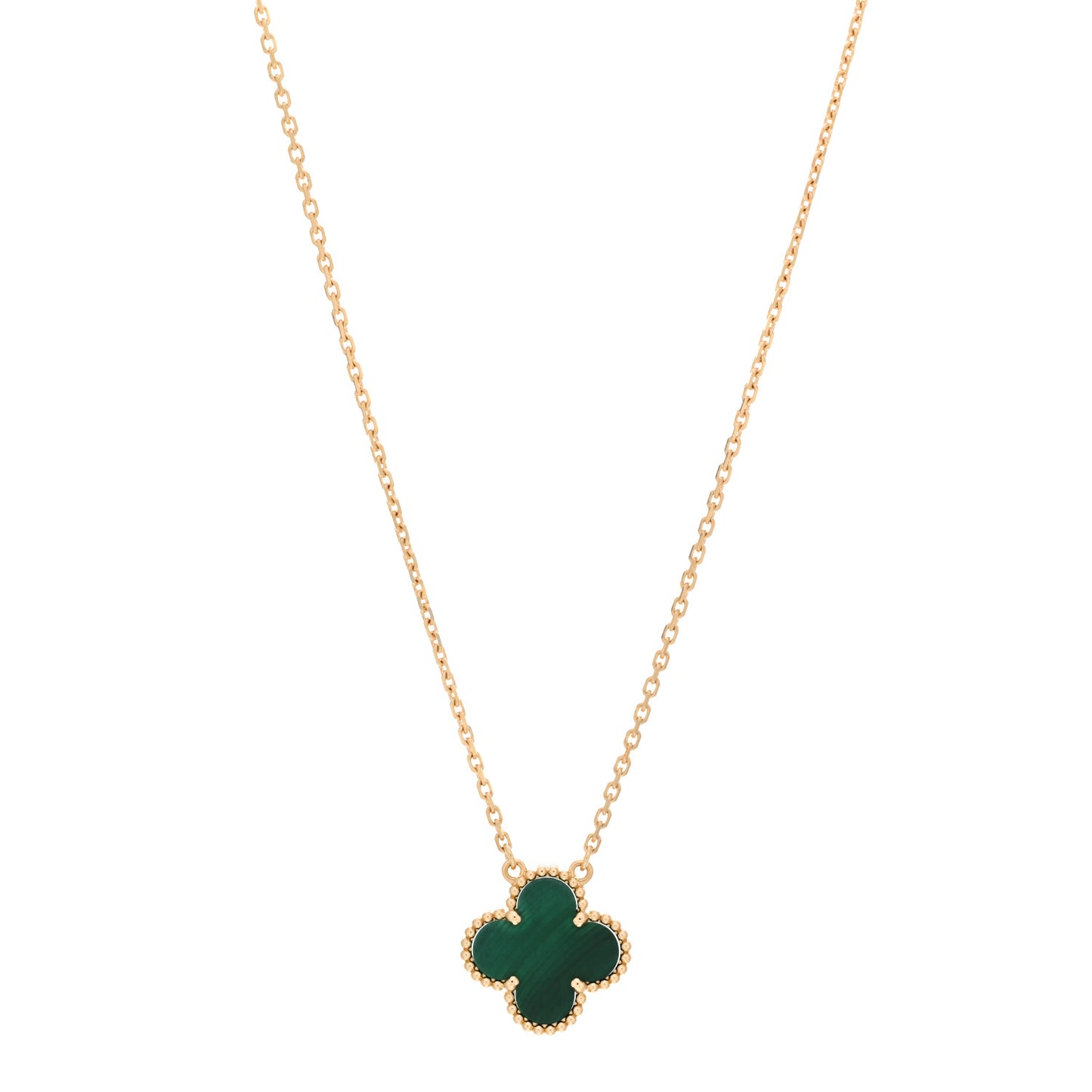 18K Yellow Gold Malachite Vintage Alhambra Pendant Necklace