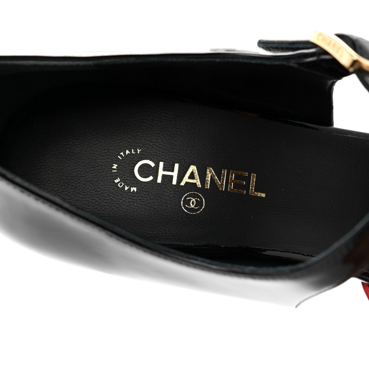 Patent Calfskin CC Pumps 38 Red Black