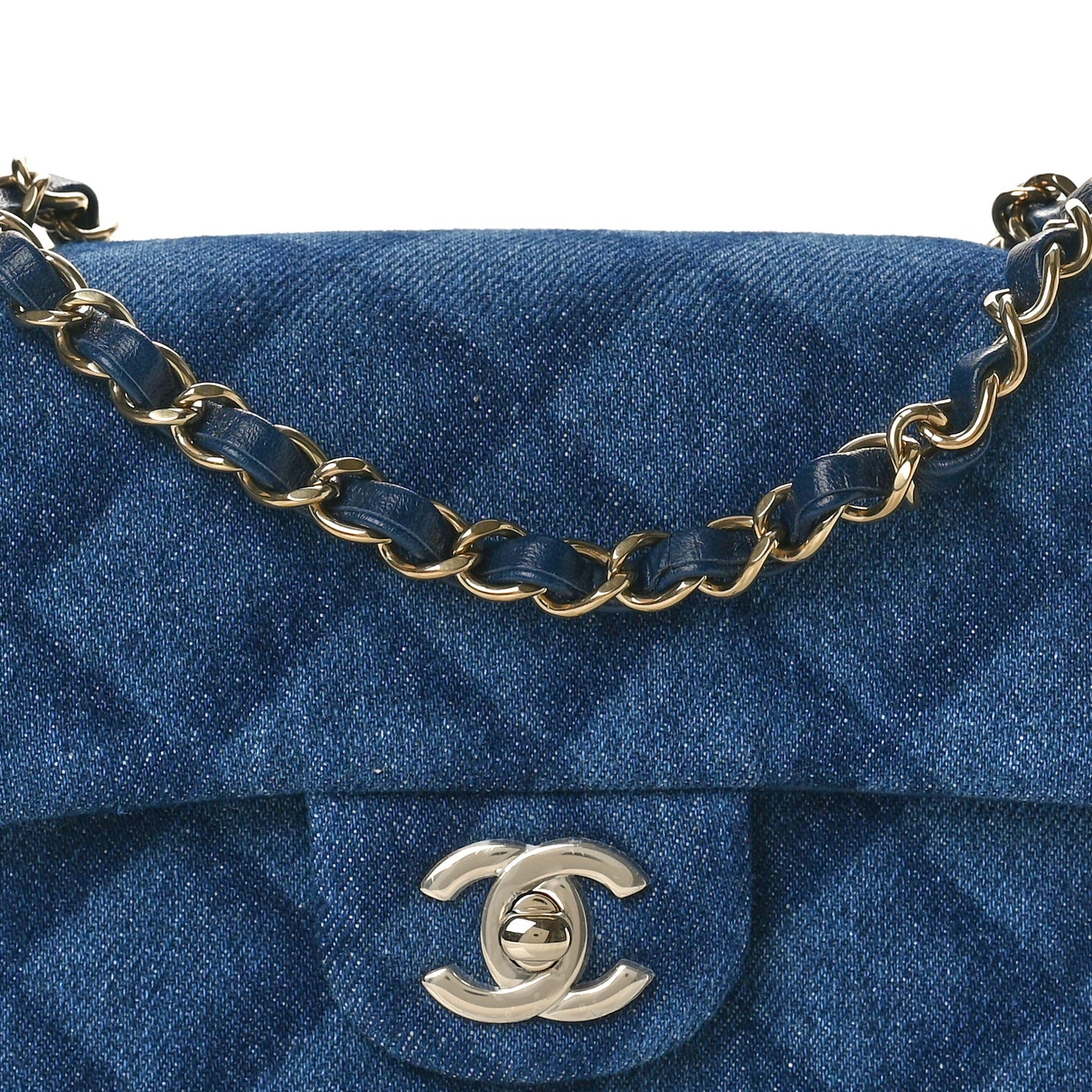 Printed Denim Quilted Mini Rectangular Flap Dark Blue
