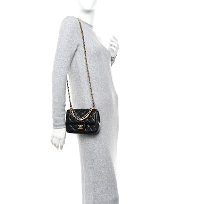 Chanel Shiny Lambskin Quilted Pearl Twist Mini Square Flap Black 2 of 11