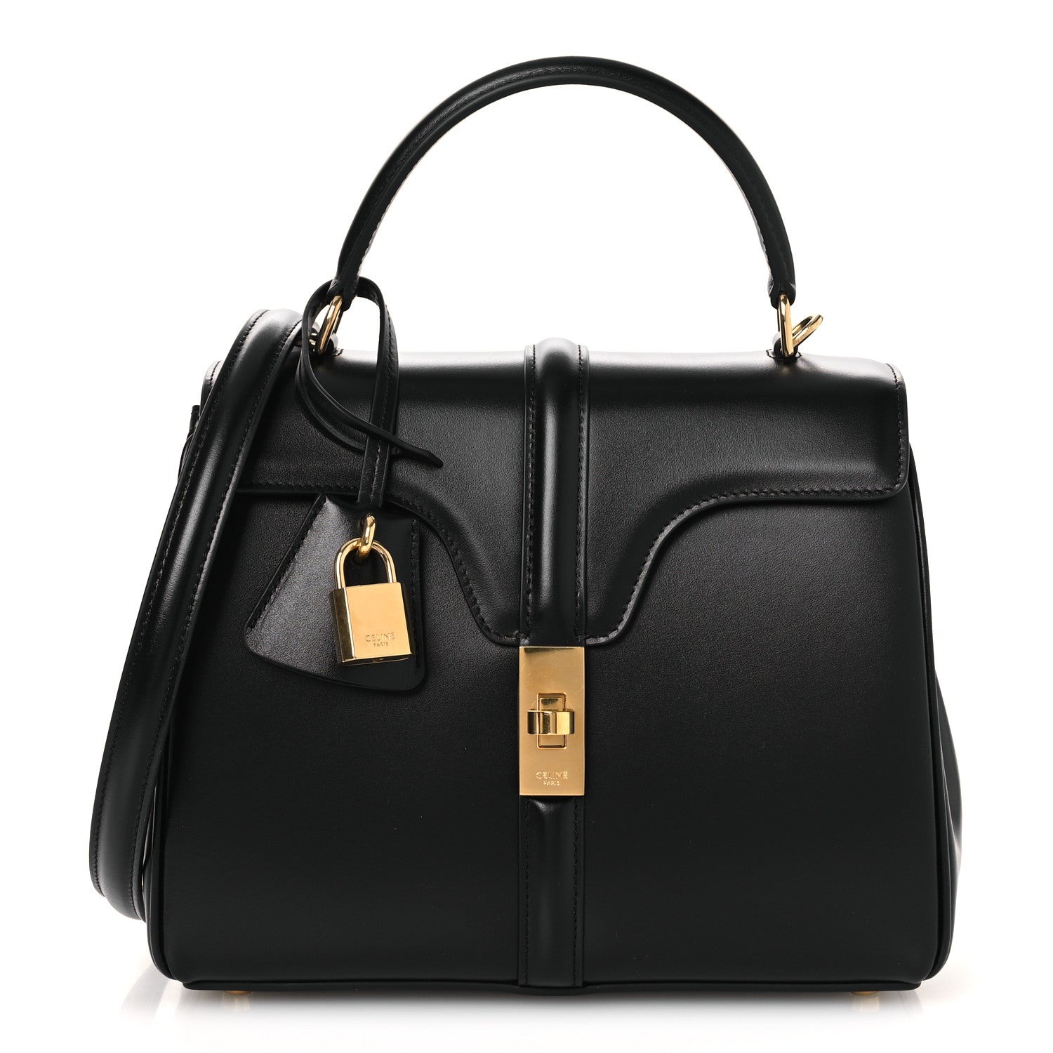 Celine Satinated Calfskin Small 16 Top Handle Bag Black 1 of 15