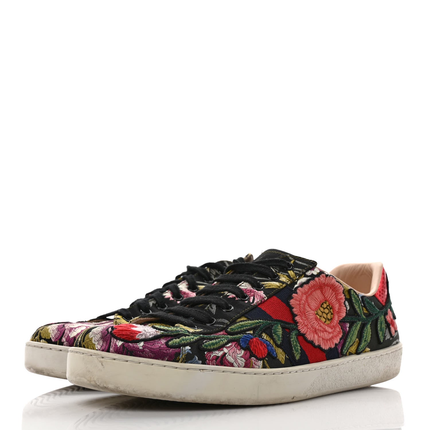 Gucci Lurex Brocade Web Nappa Ace Sneakers 9 Black Pink Oro Vecchio 3 of 10