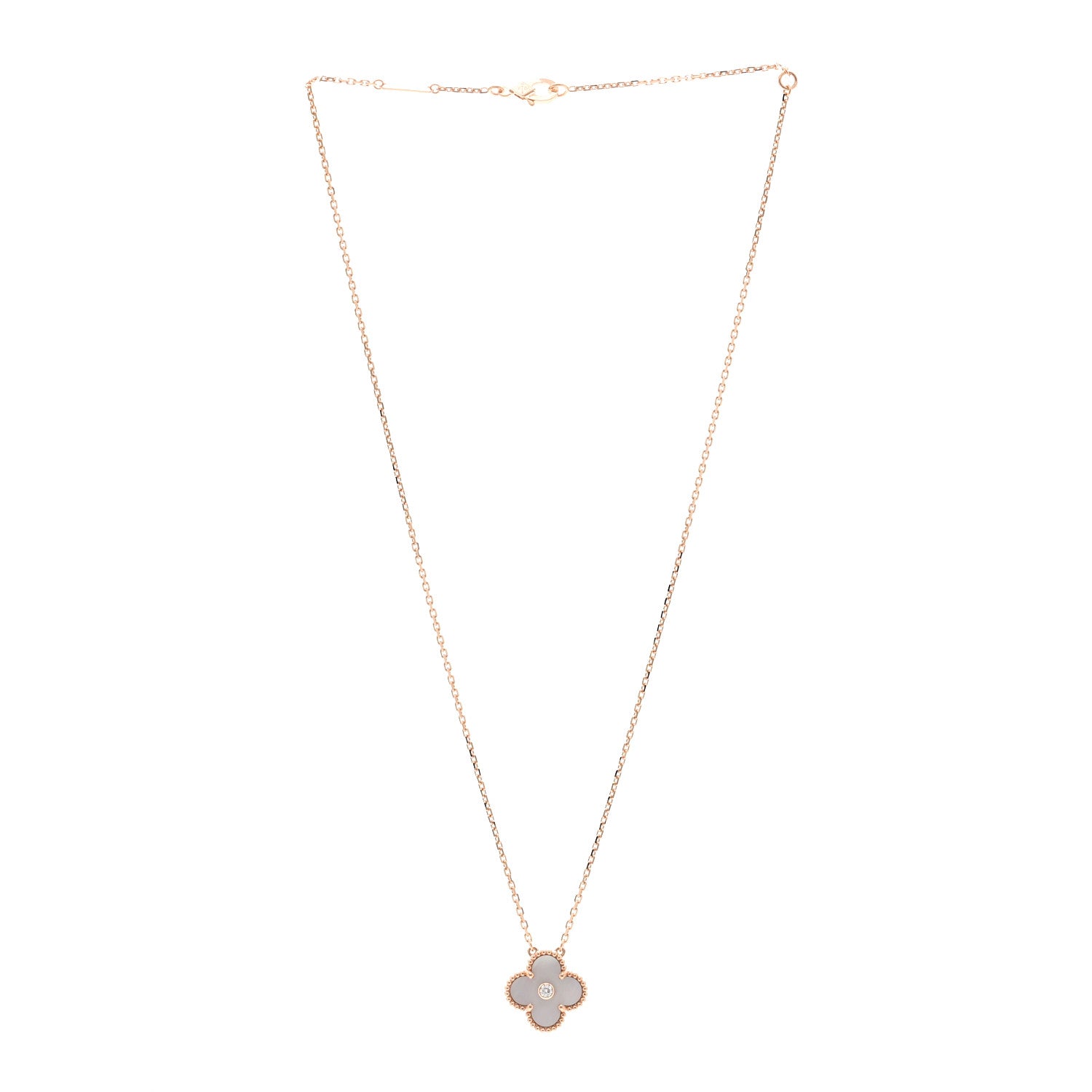 Van Cleef & Arpels 18K Rose Gold Diamond Pink Mother of Pearl Vintage Alhambra Pendant Necklace 3 of 6