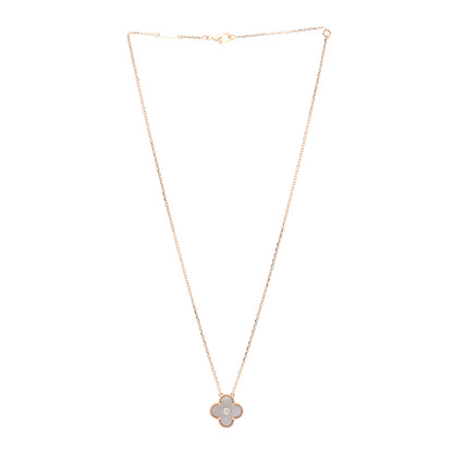 Van Cleef & Arpels 18K Rose Gold Diamond Pink Mother of Pearl Vintage Alhambra Pendant Necklace 3 of 6