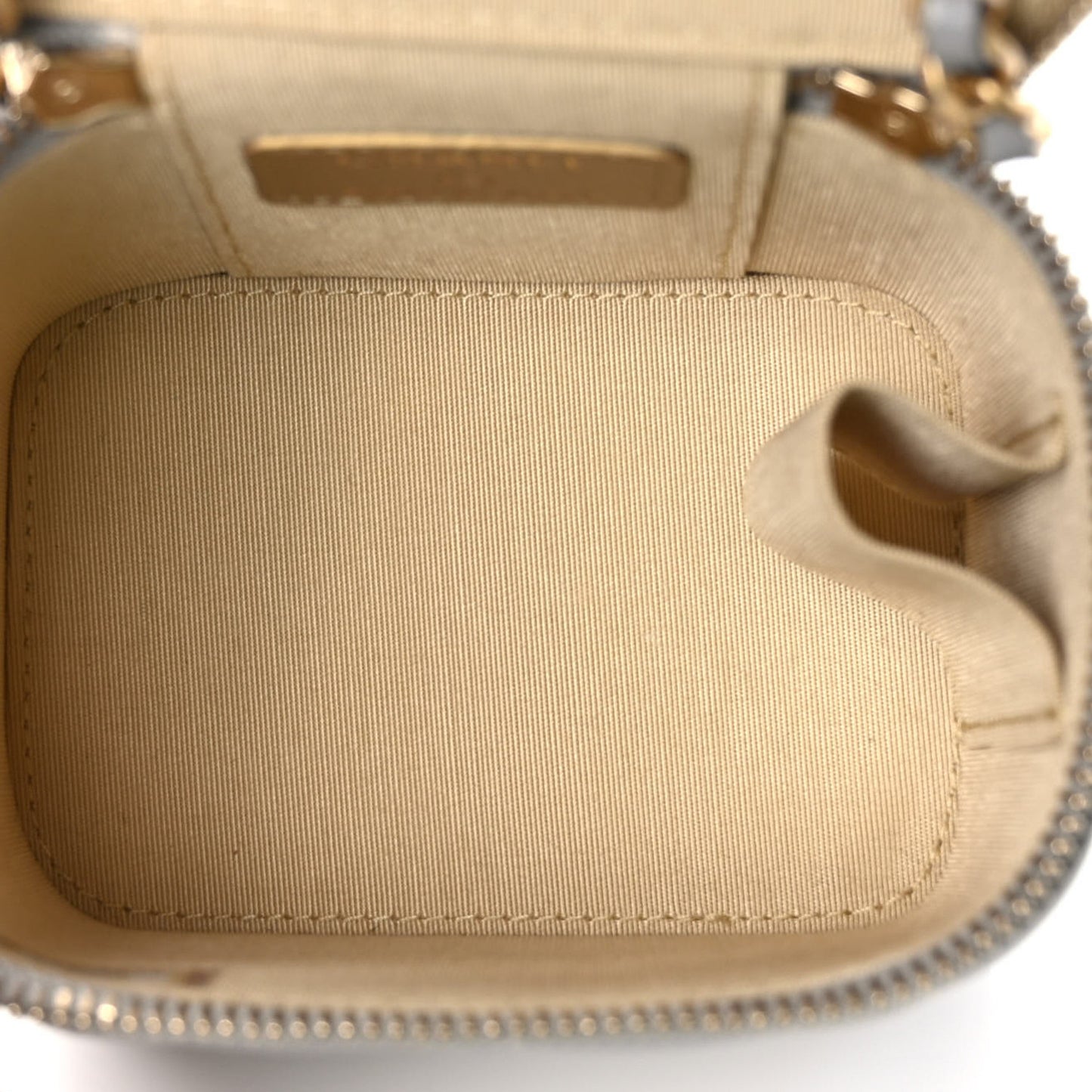 Lambskin Quilted Pearl Crush Mini Vanity Case With Chain Grey
