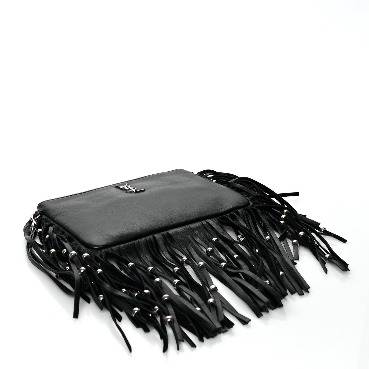 Calfskin Monogram Fringe Pouch Black