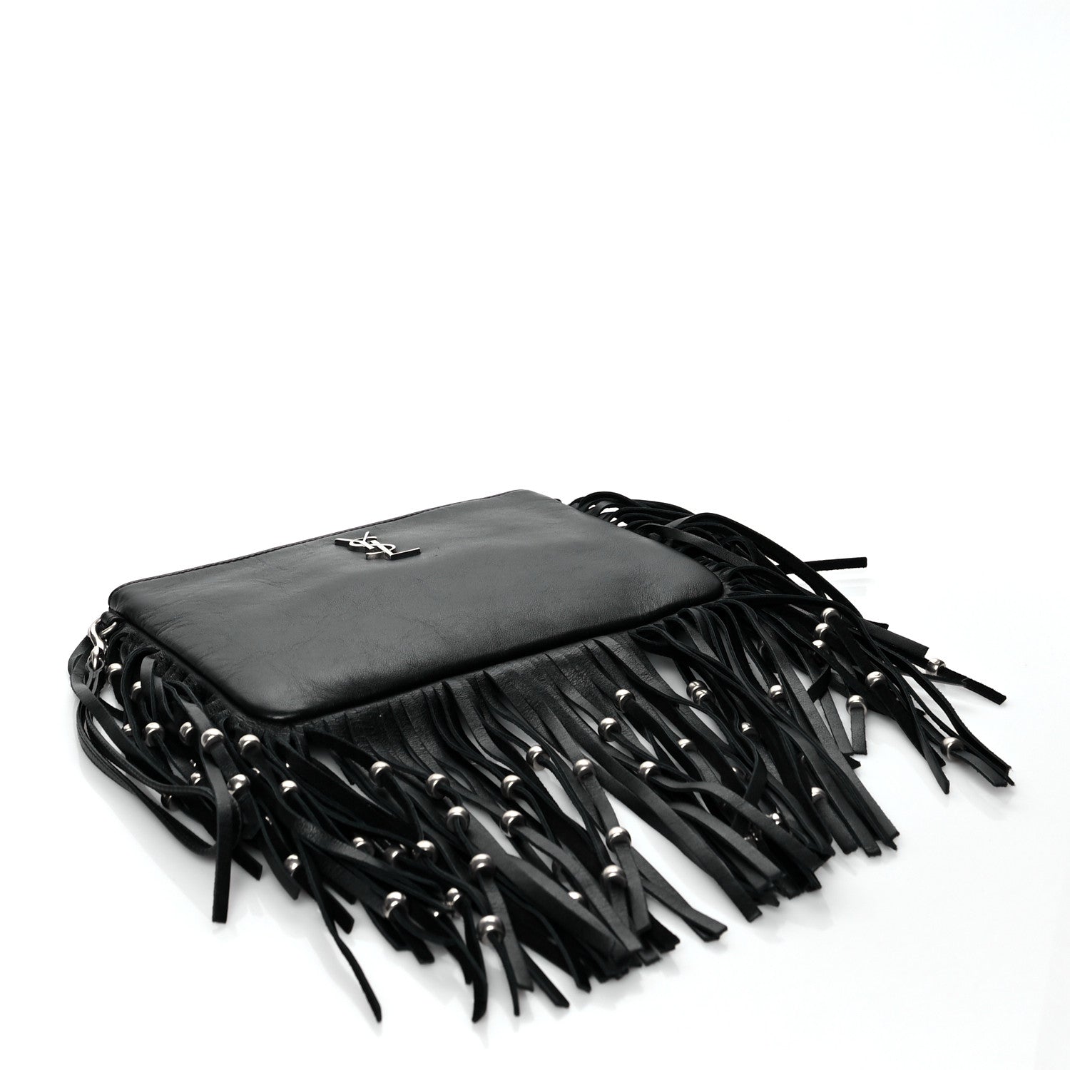 Saint Laurent Calfskin Monogram Fringe Pouch Black 4 of 10