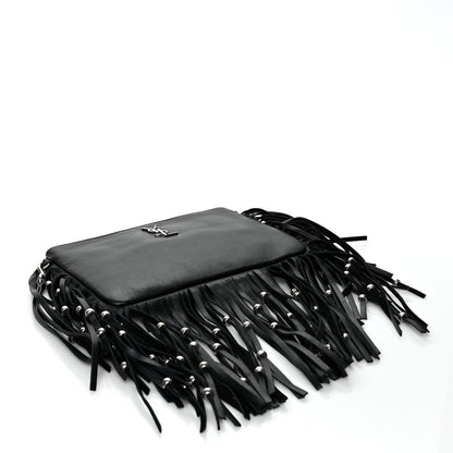 Saint Laurent Calfskin Monogram Fringe Pouch Black 4 of 10