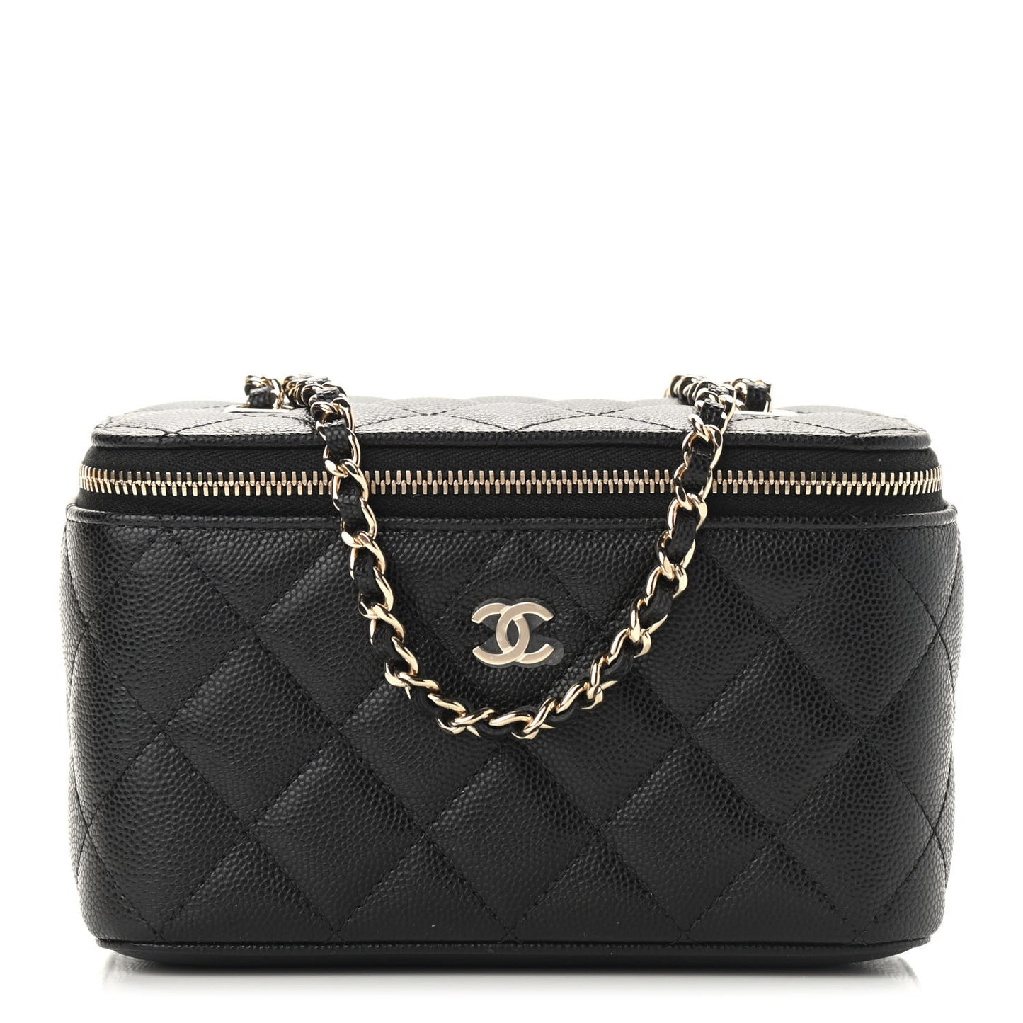 Caviar Quilted Small Vanity Case With Chain Black