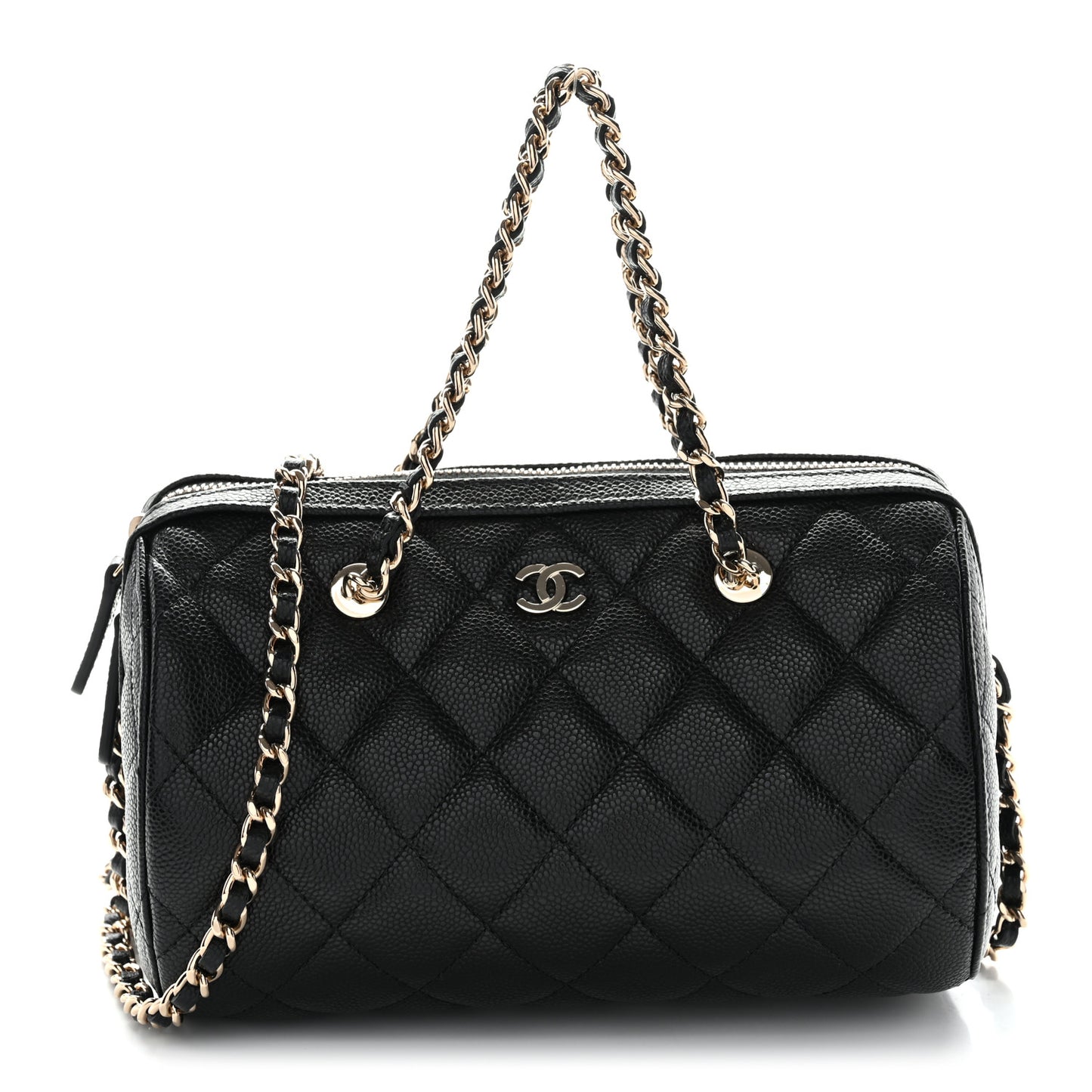 Caviar Quilted Barrel Clutch With Chain  Black