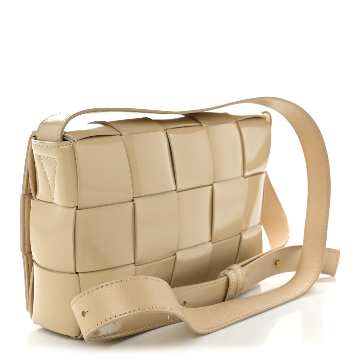Patent Maxi Intrecciato Cassette Crossbody Bag Beige