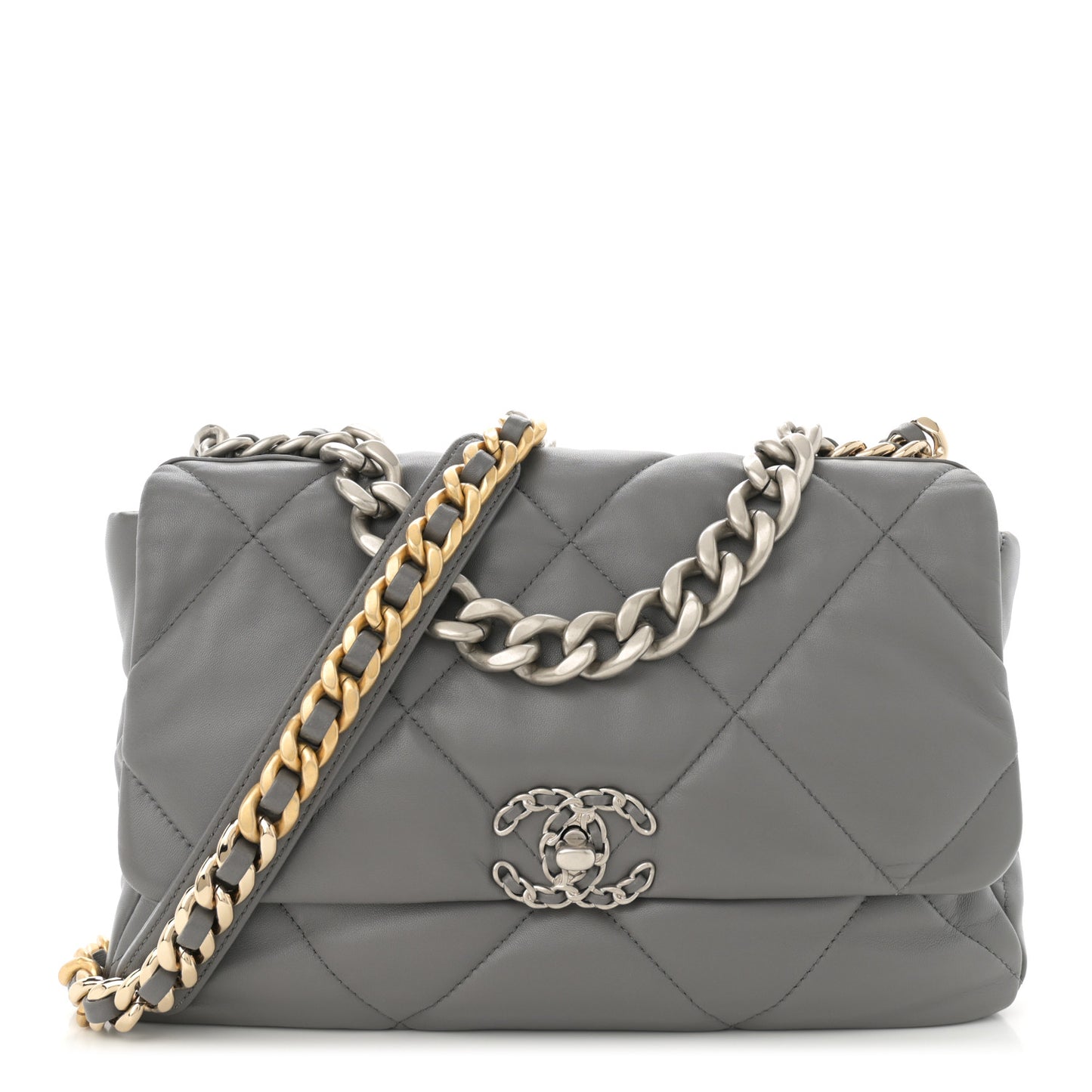 Lambskin Quilted Large Chanel 19 Flap Dark Grey