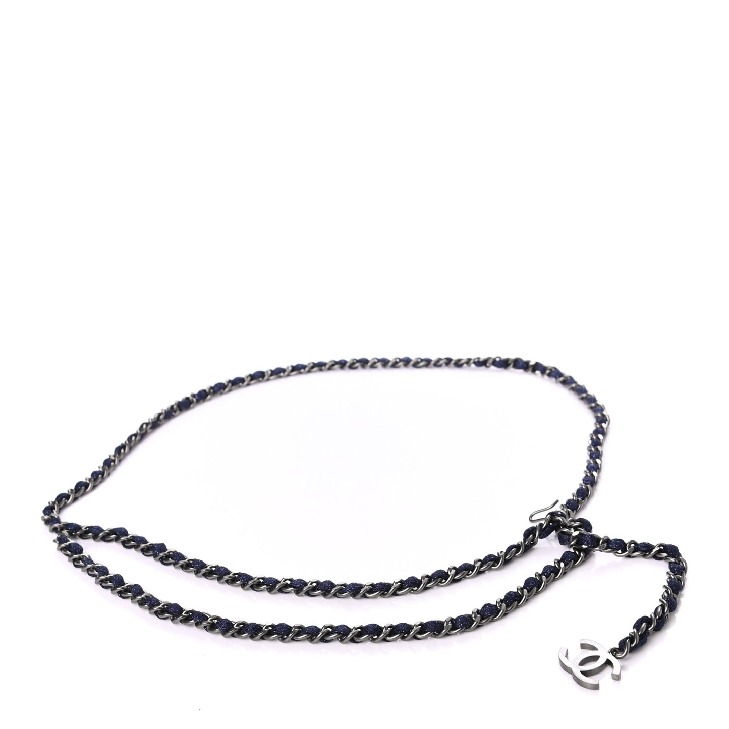 Metallic Canvas CC Chain Belt Navy