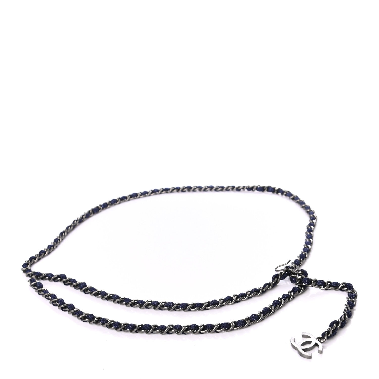 Chanel Metallic Canvas CC Chain Belt Navy 1 of 3