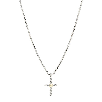 David Yurman Sterling Silver 14K Yellow Gold Petite X Cross Pendant Necklace 1 of 4