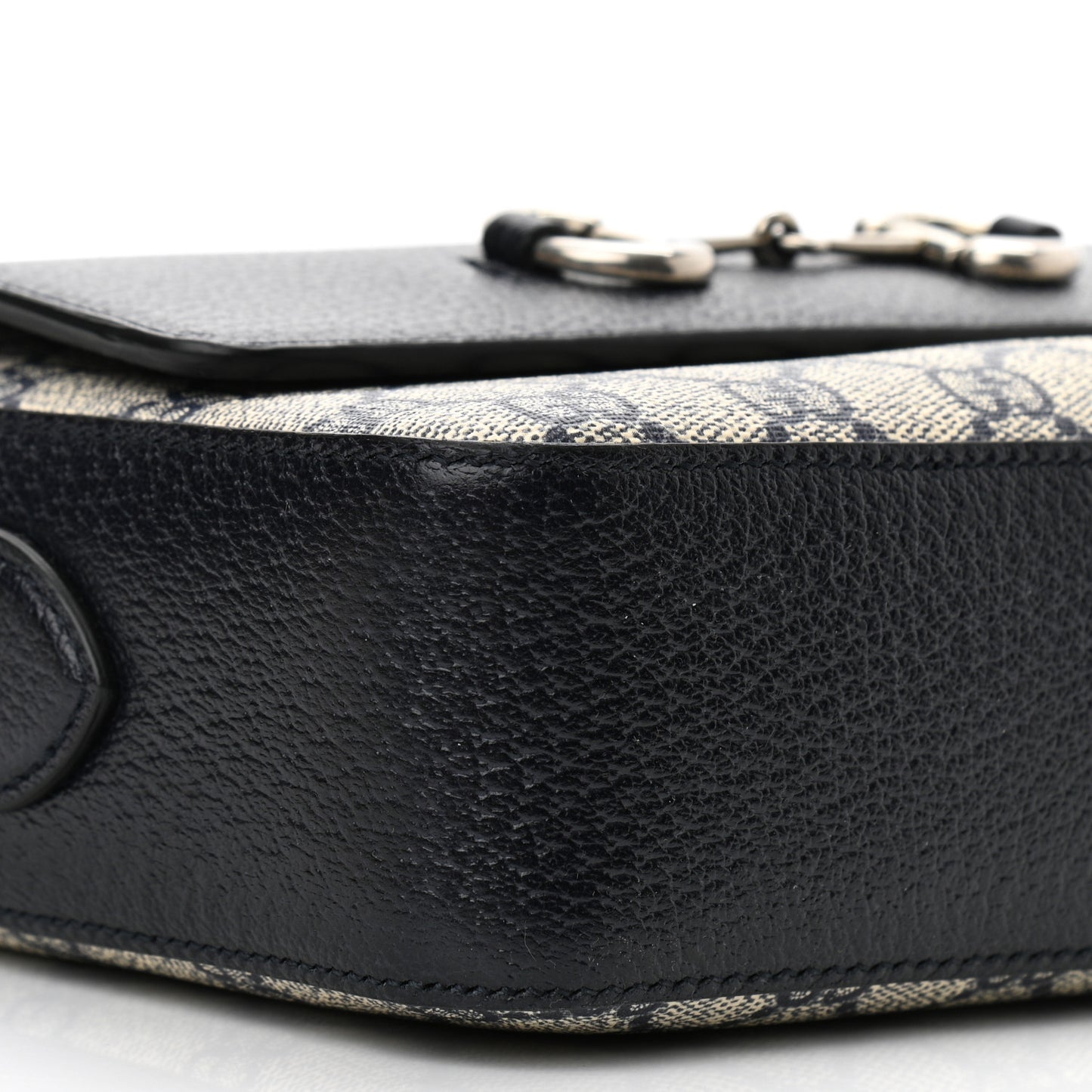 GG Supreme Monogram Textured Dollar Calfskin Small Horsebit 1955 Shoulder Bag Beige Blue