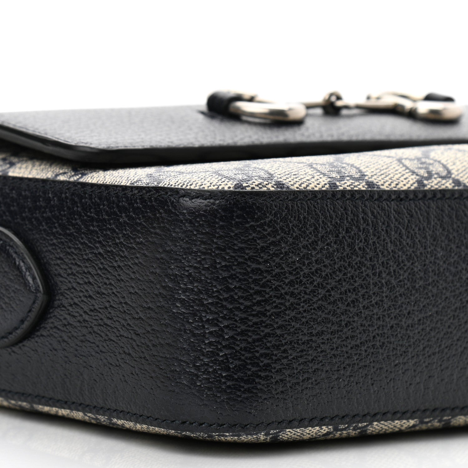 Gucci GG Supreme Monogram Textured Dollar Calfskin Small Horsebit 1955 Shoulder Bag Beige Blue 9 of 10