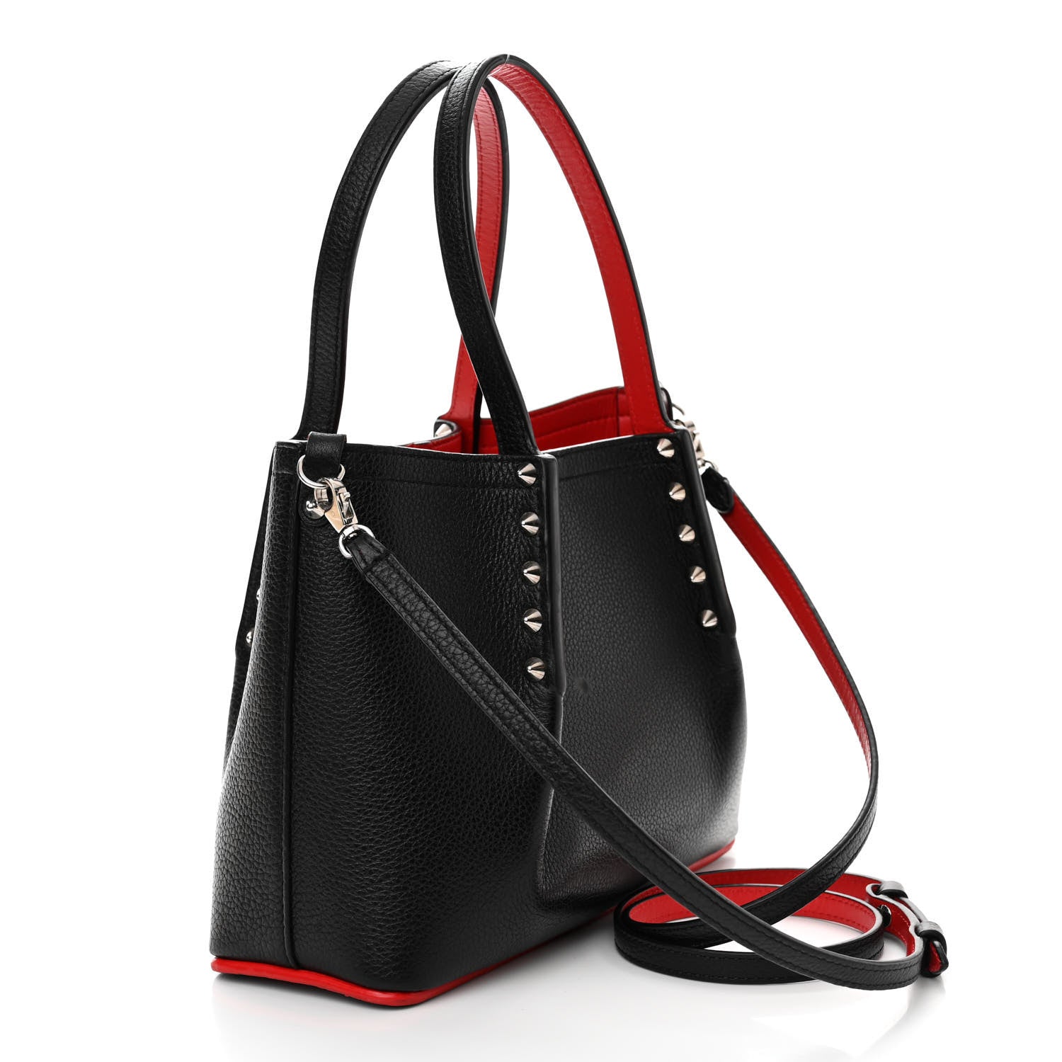Christian Louboutin Calfskin Spiked Mini Cabarock Shopper Tote Black 4 of 14
