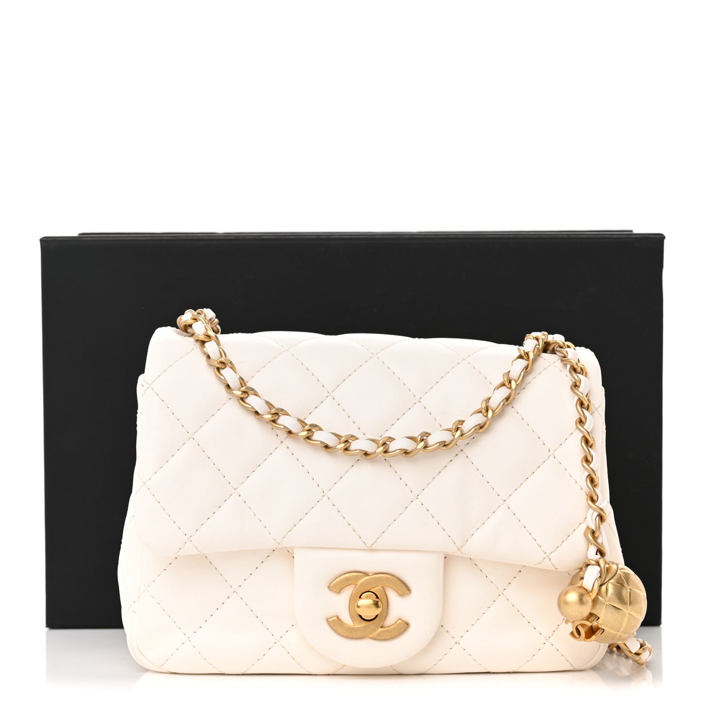 Lambskin Quilted Mini Pearl Crush Flap White