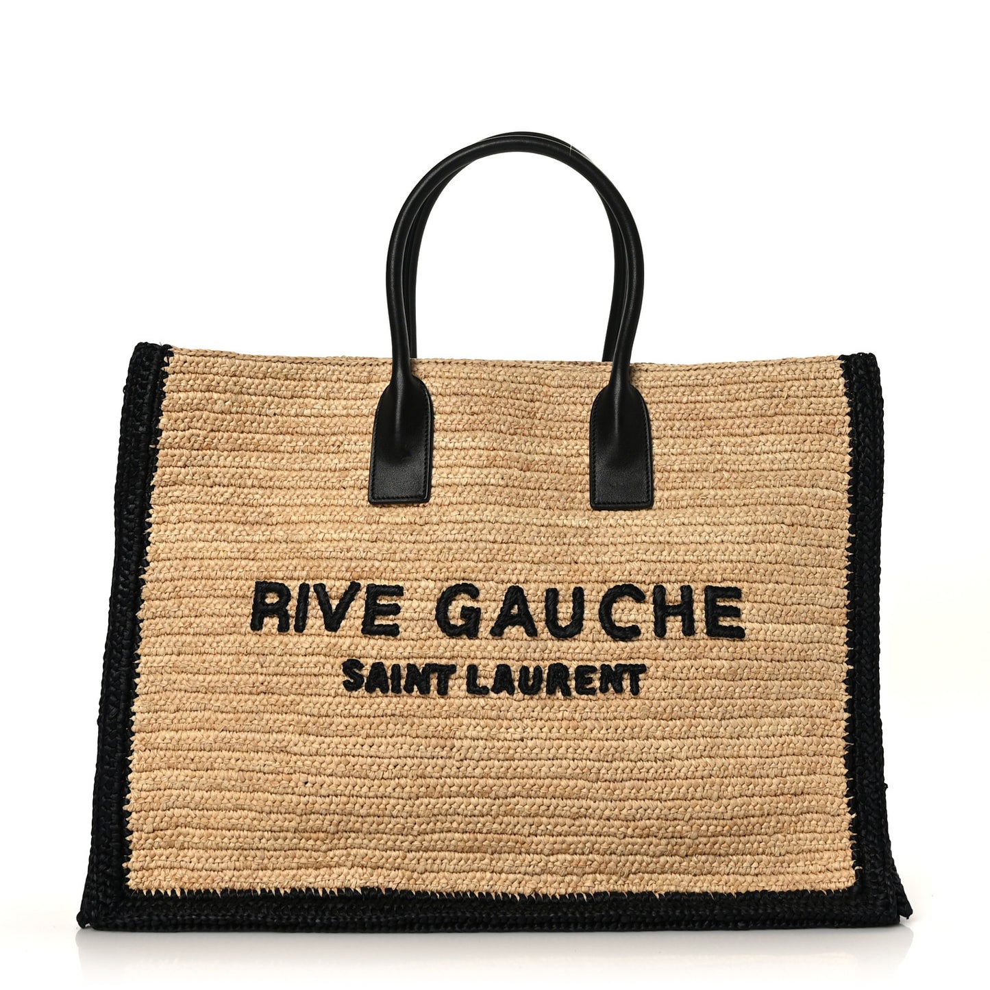 Raffia Calfskin Rive Gauche Tote Naturale Black