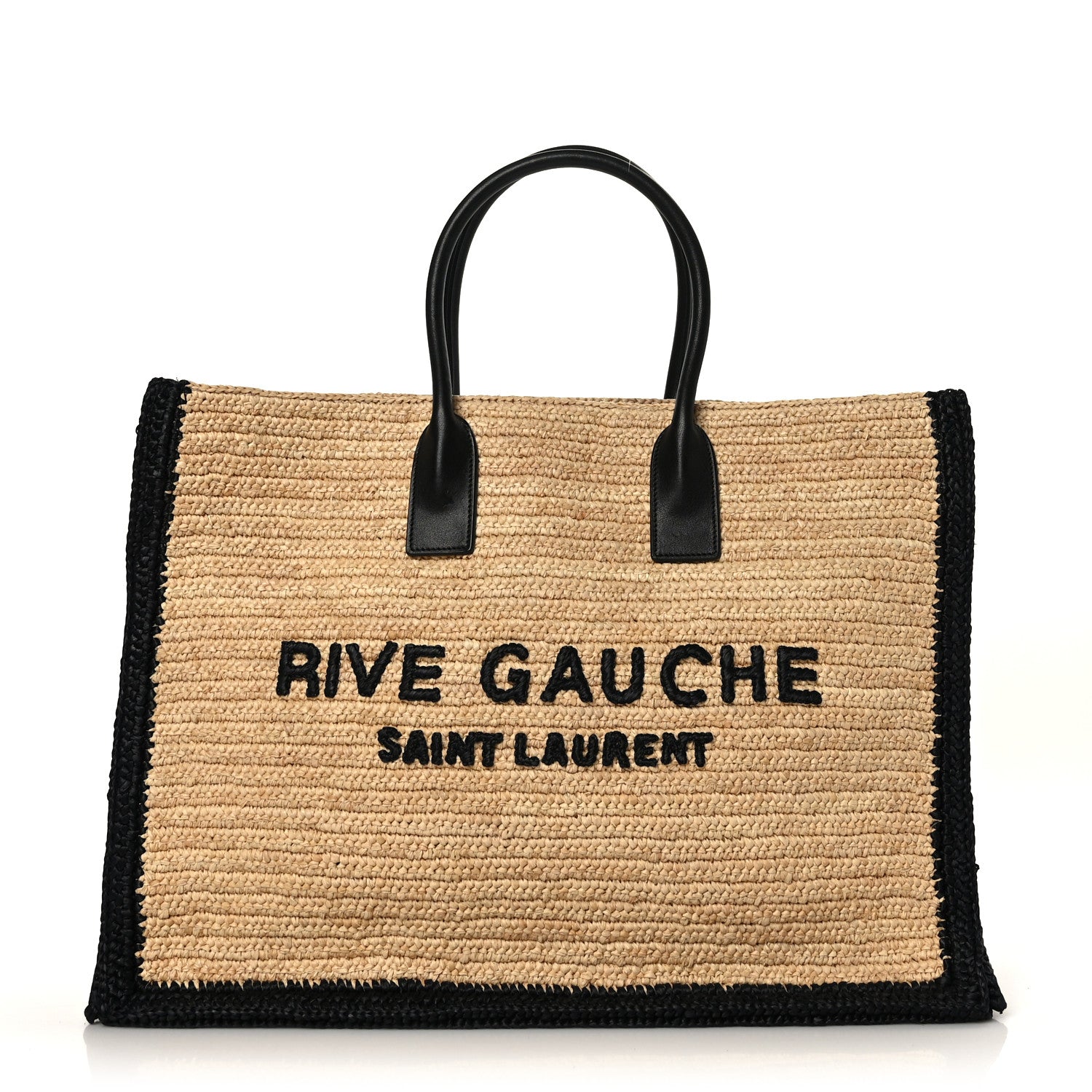 Saint Laurent Raffia Calfskin Rive Gauche Tote Naturale Black 1 of 9