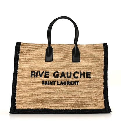 Saint Laurent Raffia Calfskin Rive Gauche Tote Naturale Black 1 of 9