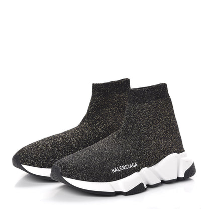 Balenciaga Knit Metal Womens Speed Sneakers 38 Black Gold 3 of 7