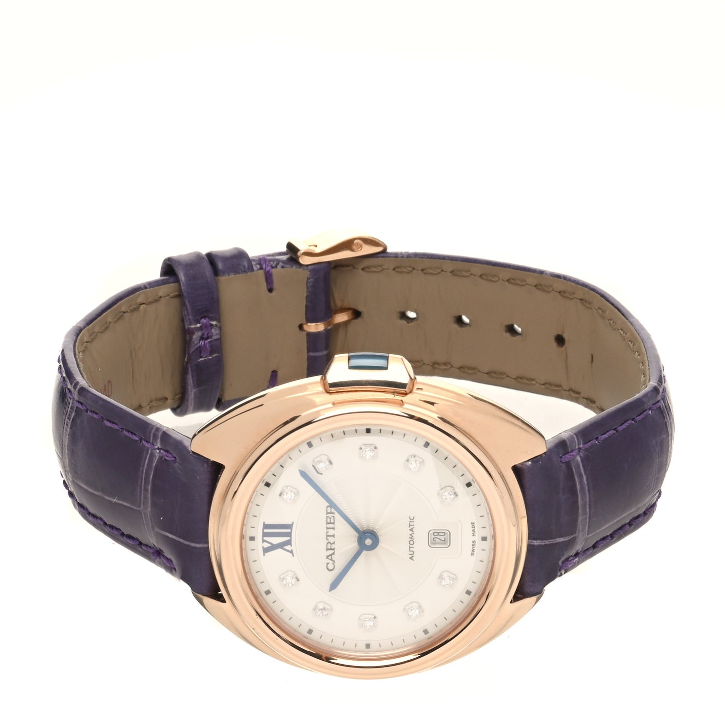 18K Pink Gold Alligator Diamond 31mm Cle De Cartier Automatic Watch