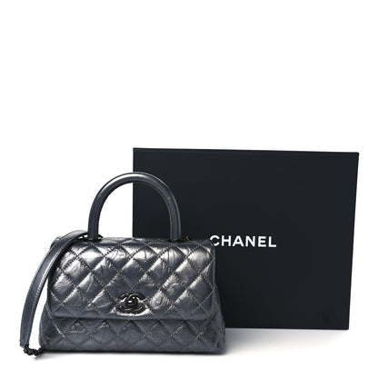 Chanel Metallic Aged Calfskin Quilted Mini Coco Handle Flap Charcoal 12 of 12
