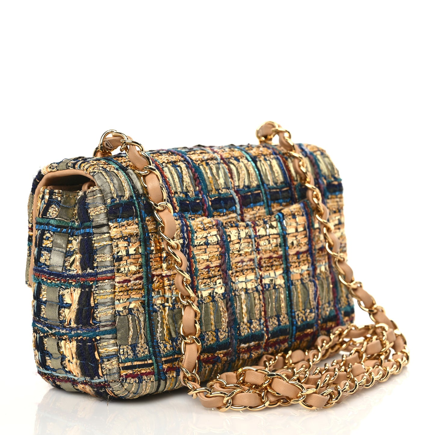 Tweed Quilted Egyptian Mini Rectangular Flap Green Black