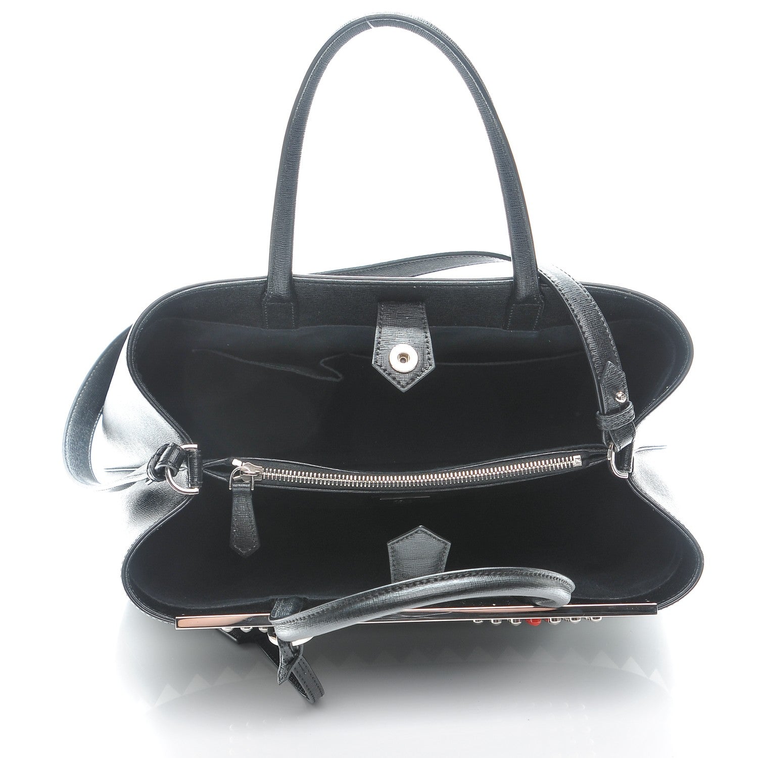Fendi Vitello Elite Studded Monster Medium 2Jours Tote Black 6 of 8