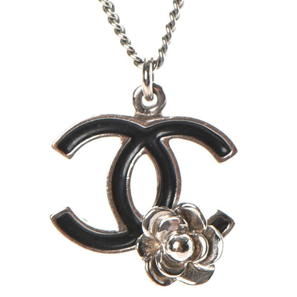 Chanel Enamel CC Camellia Necklace Silver Black 4 of 6