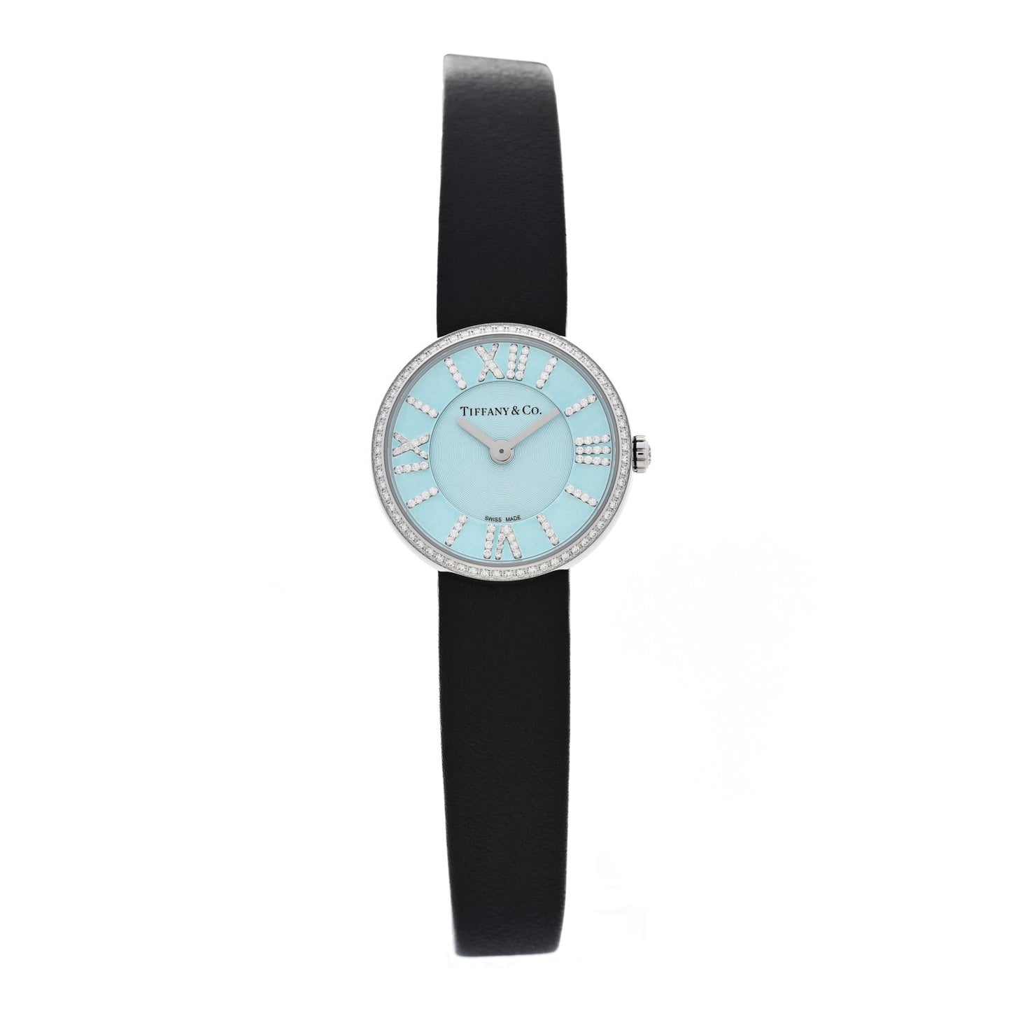 Stainless Steel Calfskin Diamond Bezel 24mm Atlas 2-Hand Quartz Watch Tiffany Blue