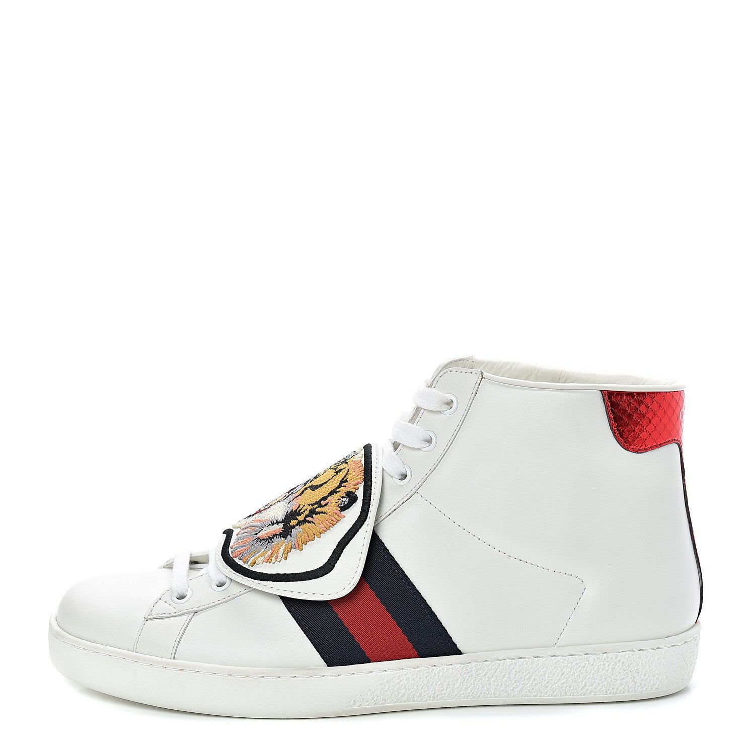 Gucci Calfskin Ayers Web Tiger Removable Patches Mens Ace High Top Sneakers 8.5 White 1 of 10
