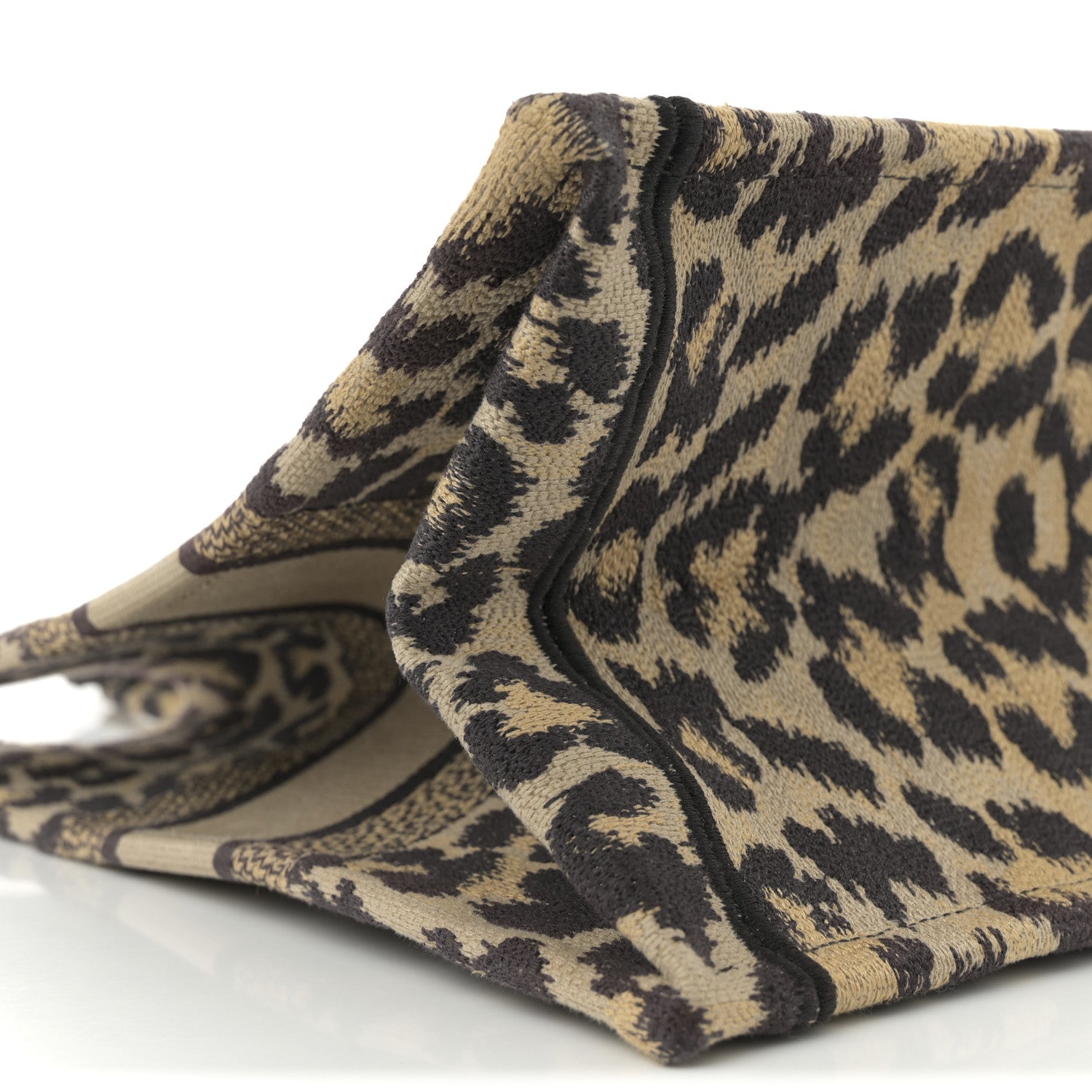 Christian Dior Canvas Mizza Embroidered Medium Leopard Book Tote Beige 9 of 12