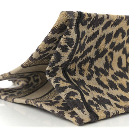 Christian Dior Canvas Mizza Embroidered Medium Leopard Book Tote Beige 9 of 12