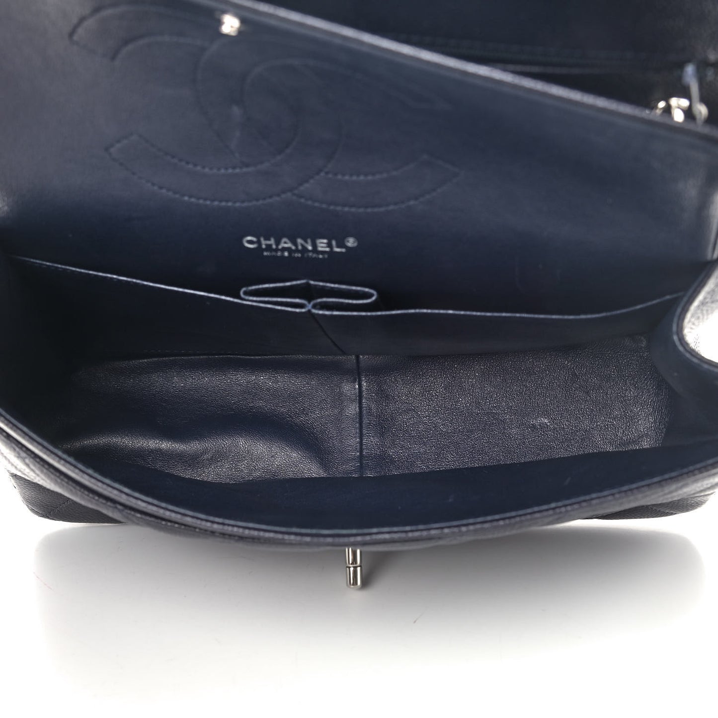 Caviar Quilted Jumbo Double Flap Navy Blue