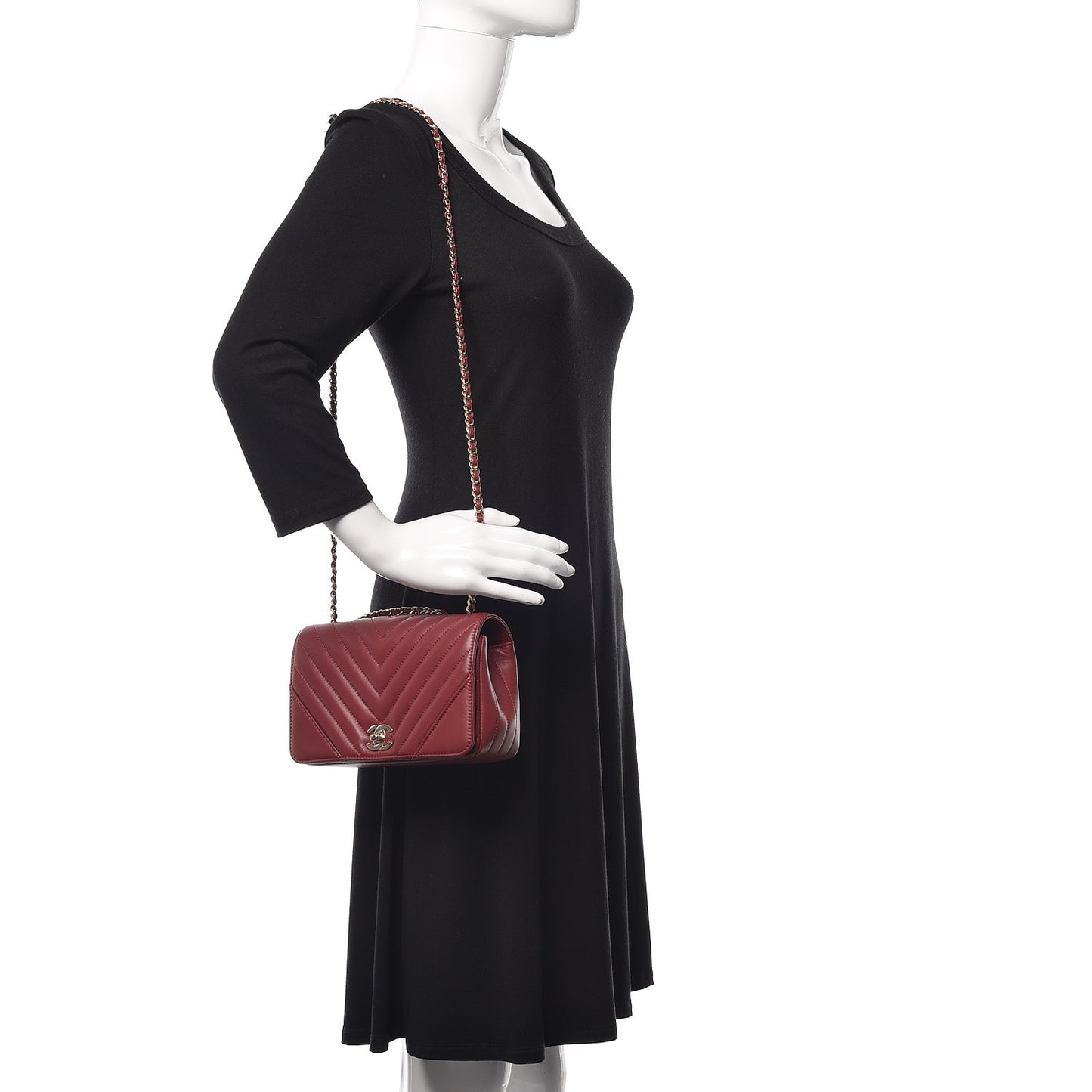 Calfskin Chevron Quilted Mini Statement Flap Burgundy