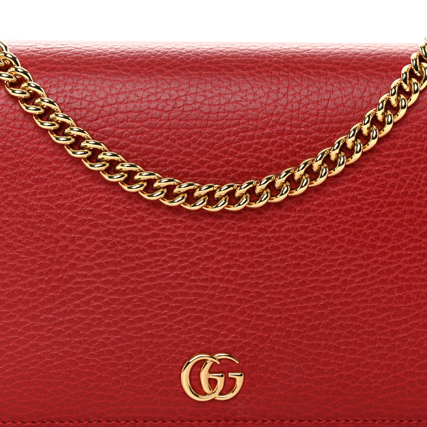 Gucci Dollar Calfskin Mini GG Marmont Chain Wallet Hibiscus Red 8 of 10