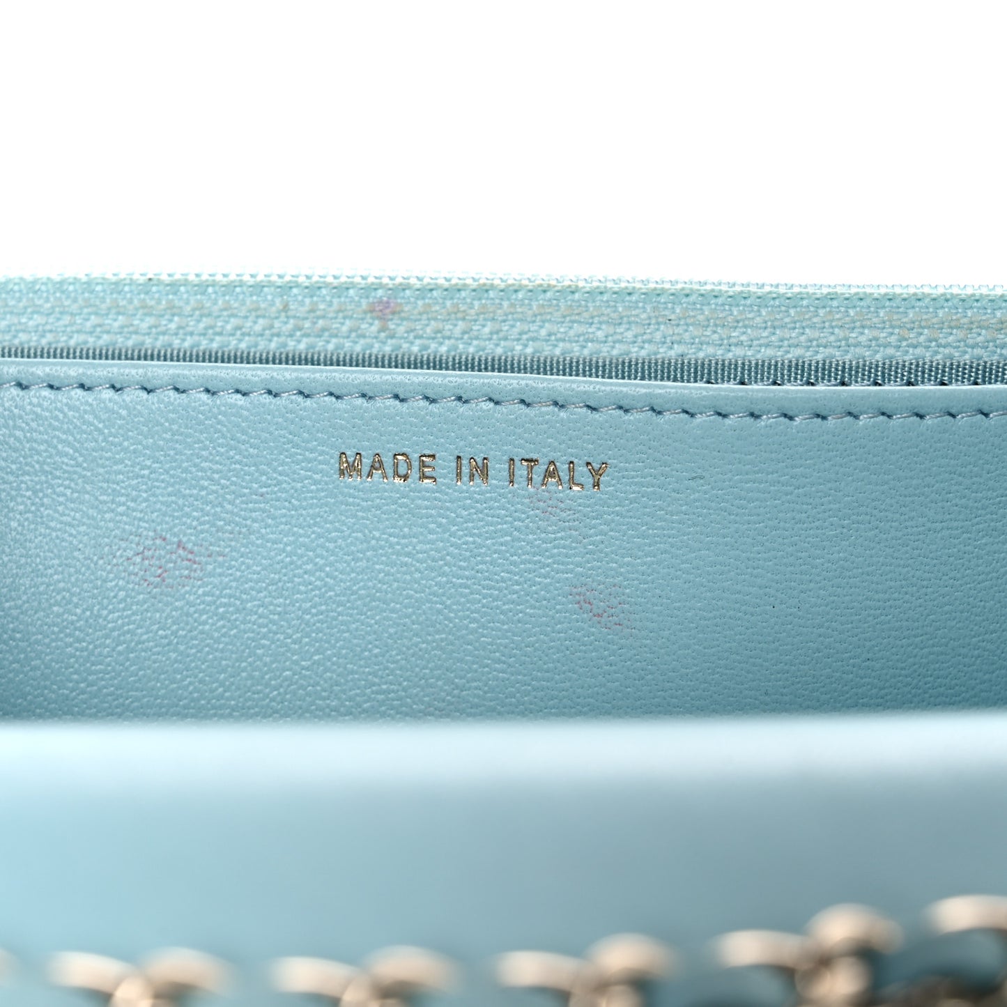 Lambskin Quilted Trendy CC Wallet On Chain WOC Light Blue