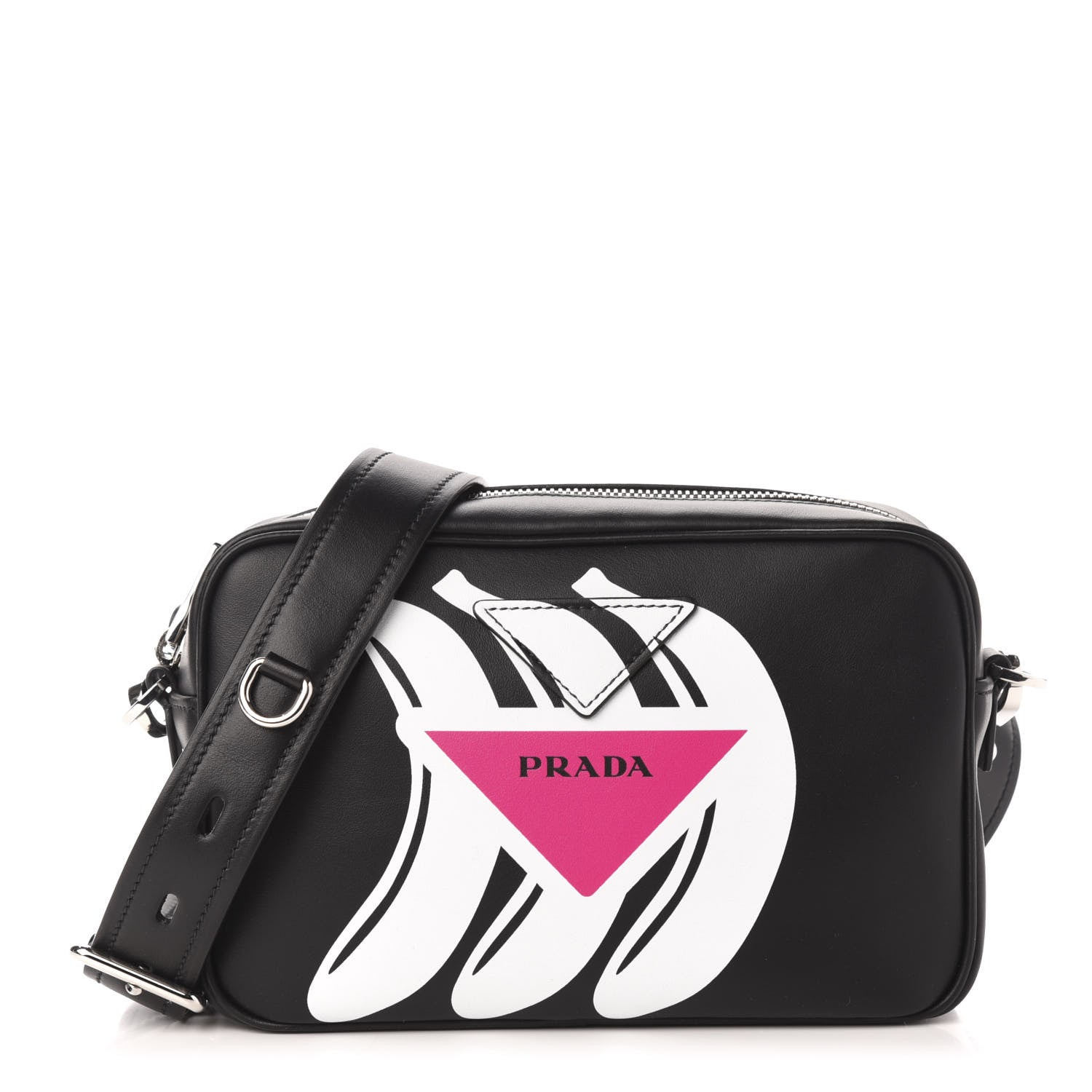 Prada City Calf Banana Print Camera Bag Black Fuchsia 1 of 10