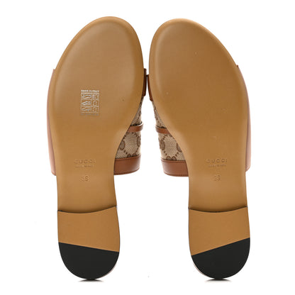 Gucci Calfskin Monogram Horsebit Womens Slide Sandals 39 Beige Ebony Sundial 6 of 10