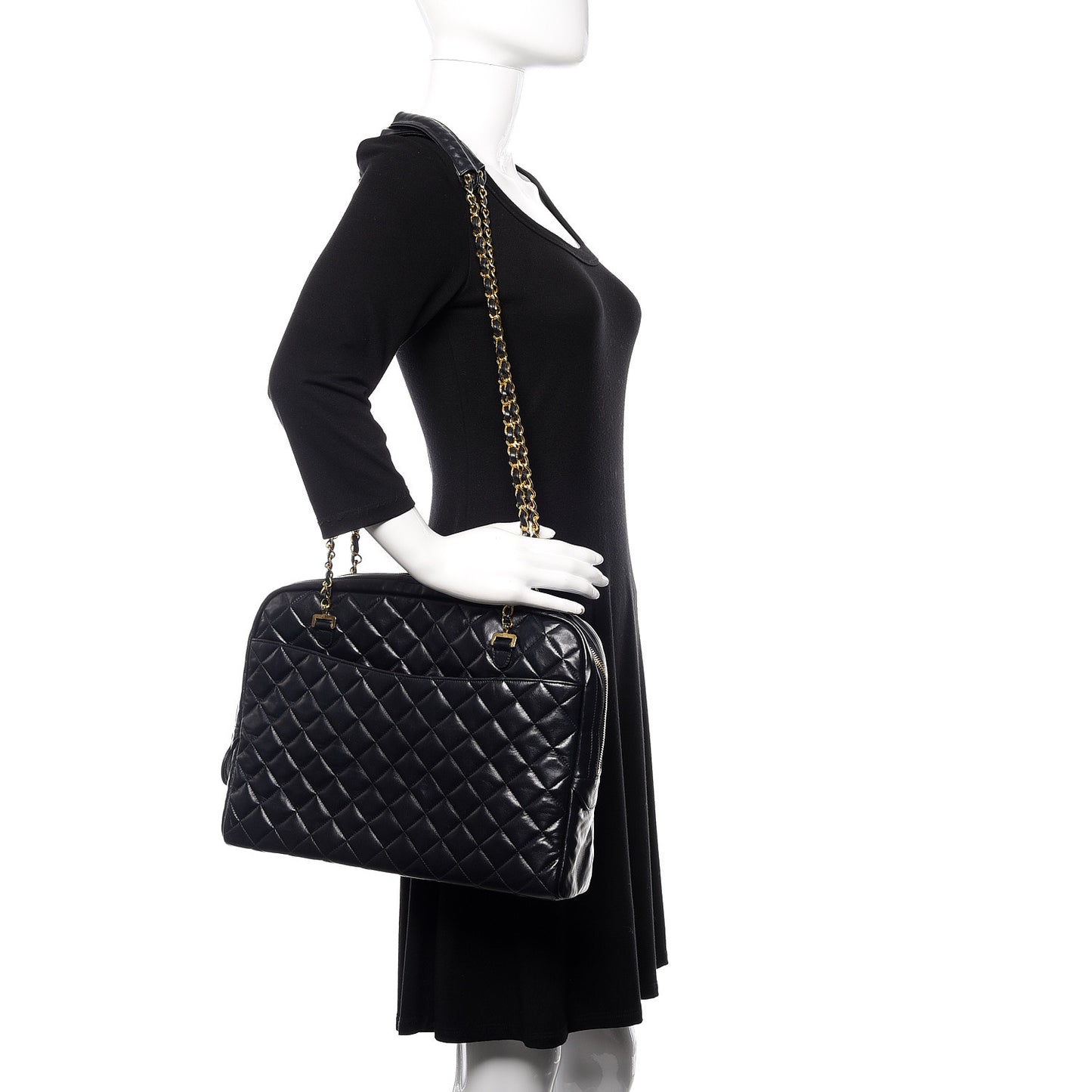Lambskin Quilted Shoulder Bag Navy Blue