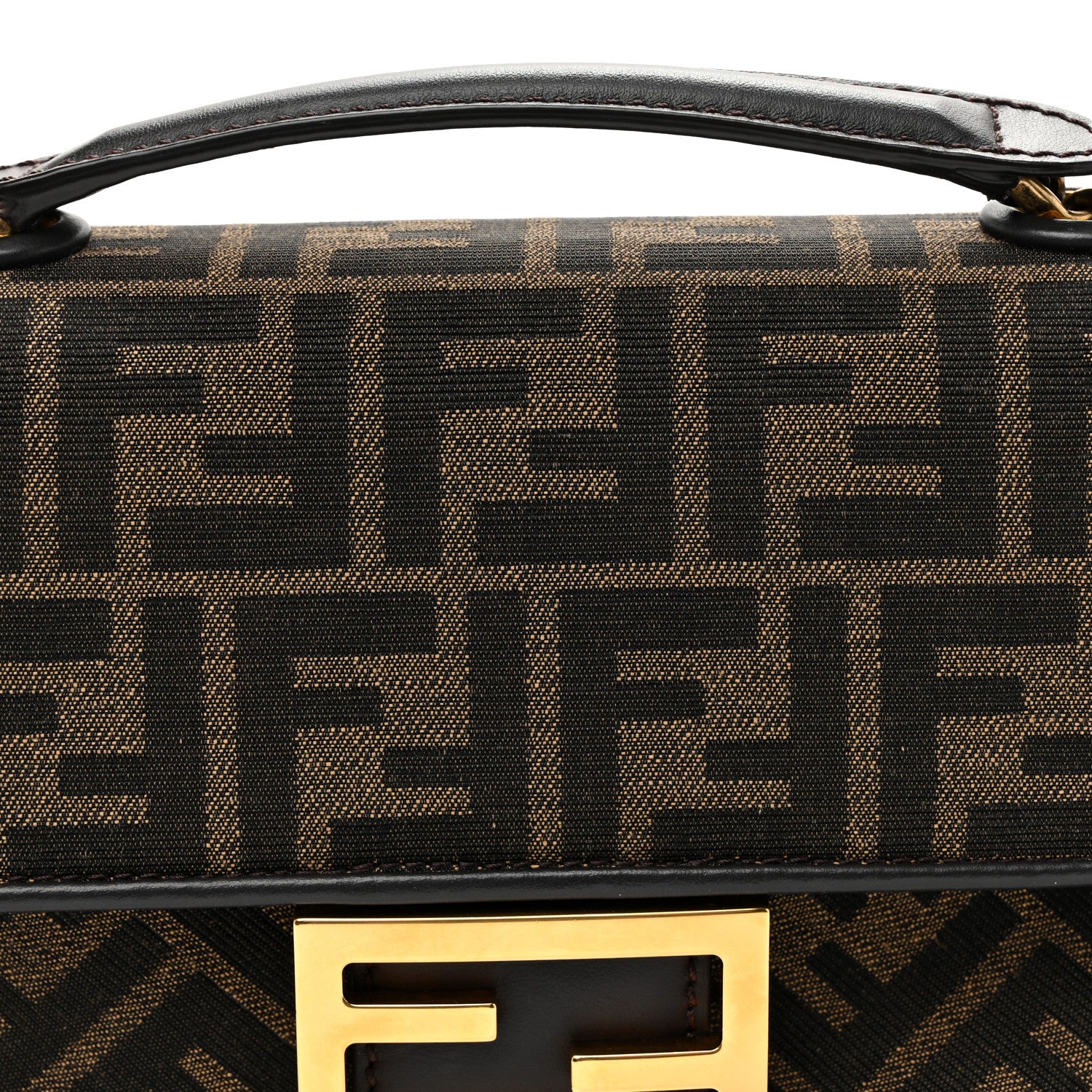 Fendi Fabric Jacquard FF 1974 Midi Chain Baguette Tobacco Moro 7 of 9