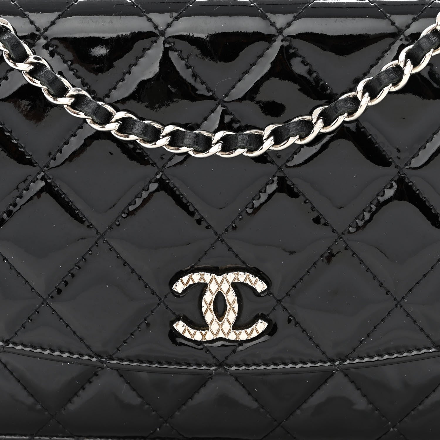 Chanel Patent Quilted Brilliant Wallet On Chain WOC Black 11 of 13