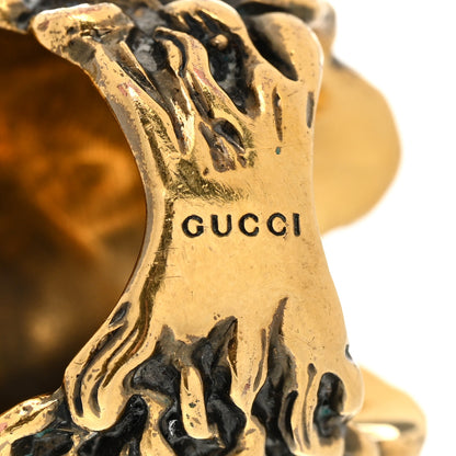 Gucci Metal Crystal Lion Head Ring 50/5.25 Aged Gold 4 of 5