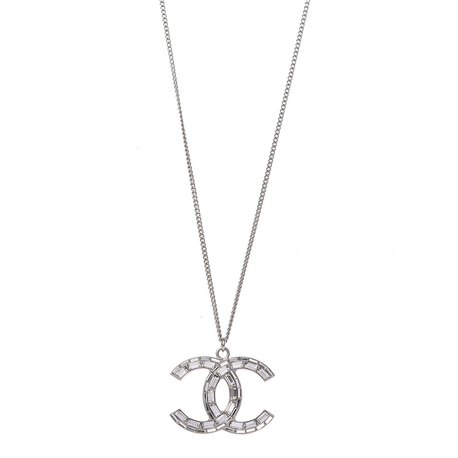 Chanel Baguette Crystal Large CC Necklace Silver 1 of 6