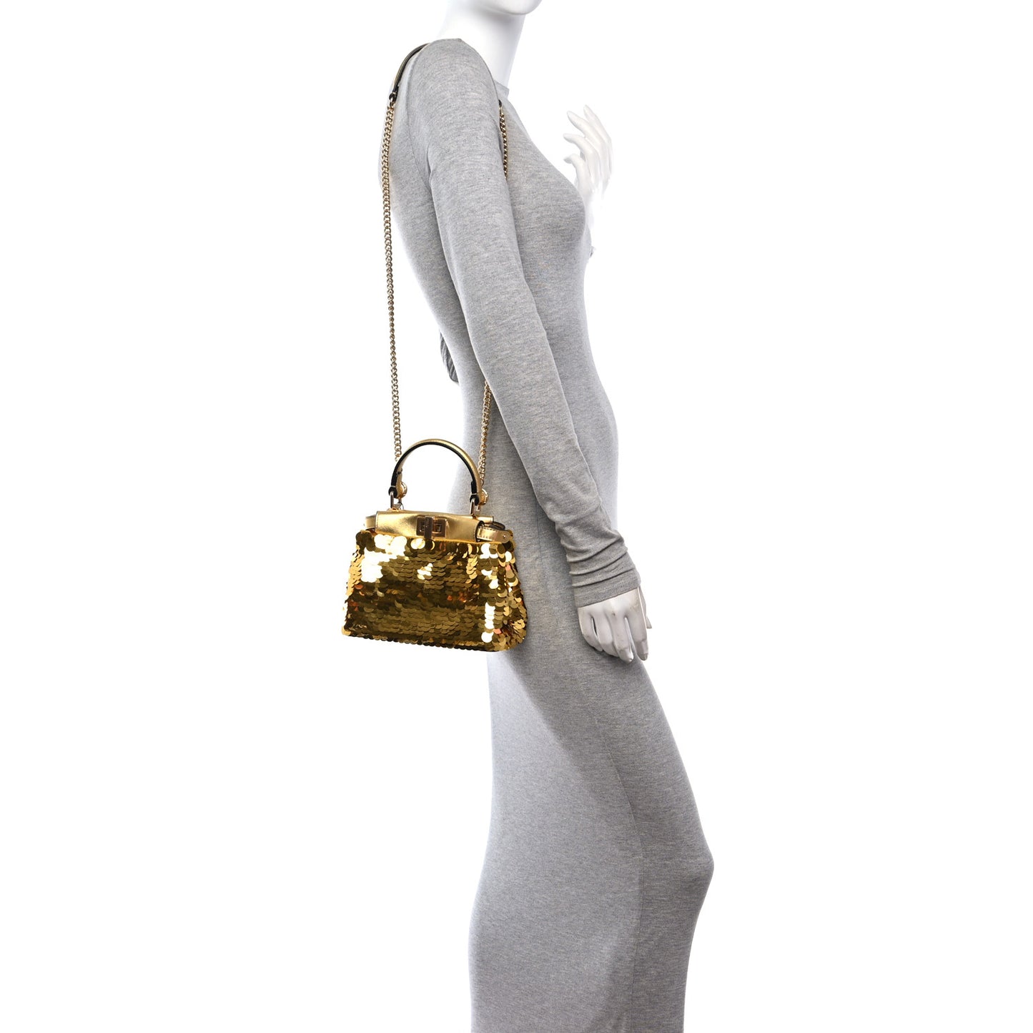 Sequin Vitello Catalan XS Peekaboo Iconic Satchel Gold