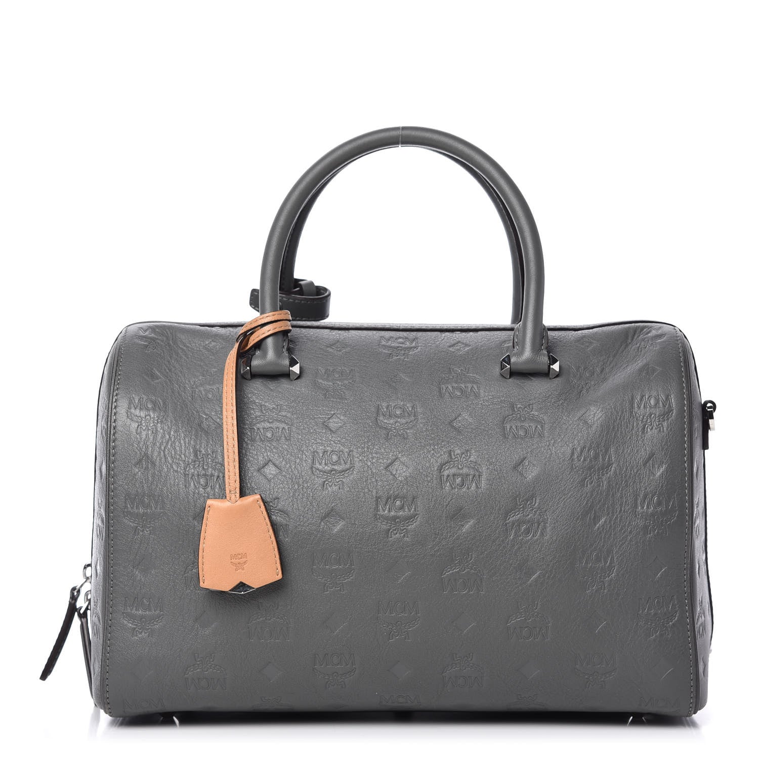 MCM Calfskin Ottomar Monogram Essential Boston Bag Grey 1 of 11