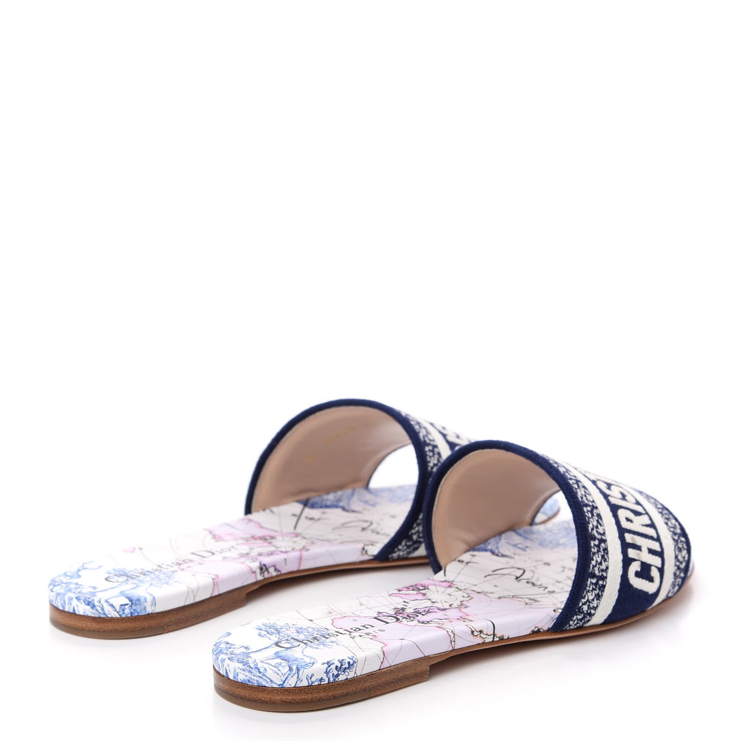 Christian Dior Canvas Around the World Embroidered Dway Flat Slide Sandals 36 True Blue 4 of 11